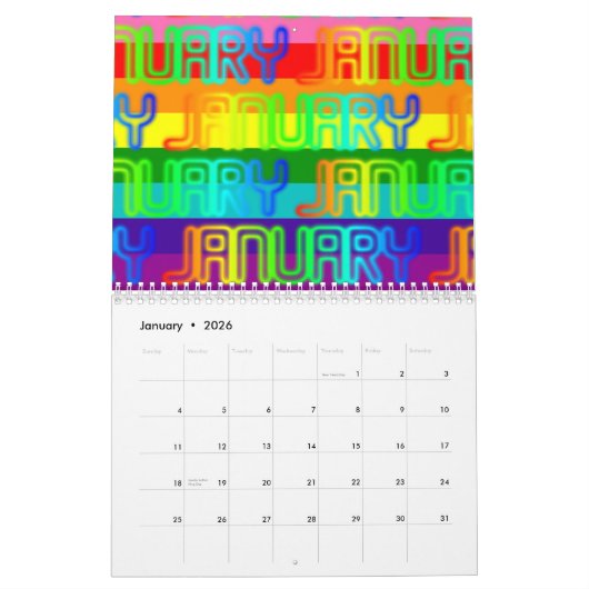 幸せでカラフルな虹はタイポグラフィを着色します カレンダー (1月 2026)