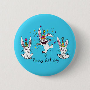 幸せでホップの豊富な誕生日のバニーウサギPinボタン 缶バッジ