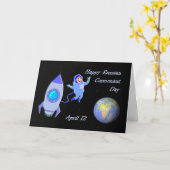 幸せでロシアのな宇宙飛行士日4月12日 カード (黄色い花)