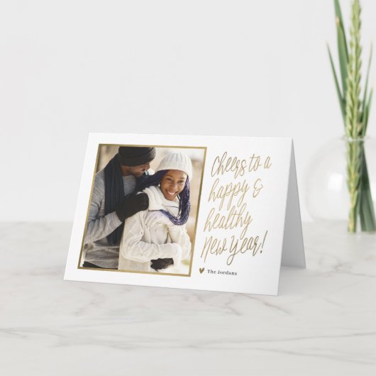 幸せで健康な新年の折り畳み写真カード シーズンカード (正面)