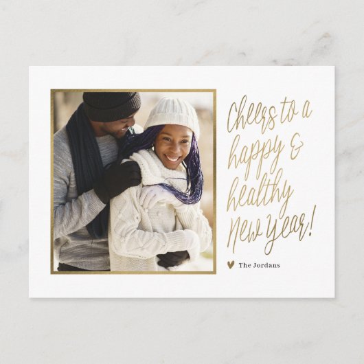 幸せで健康的な新年の写真ポストカード シーズンポストカード (正面)