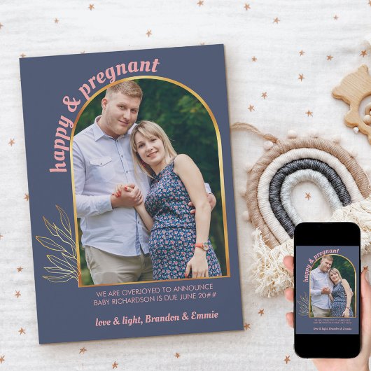 幸せで妊娠した金ゴールドアーチ写真妊娠 案内状