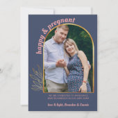 幸せで妊娠した金ゴールドアーチ写真妊娠 案内状 (正面)