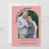 幸せで妊娠中の写真金ゴールドアーチ妊娠 案内状 (正面)