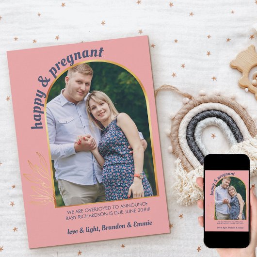 幸せで妊娠中の写真金ゴールドアーチ妊娠 案内状