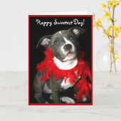 幸せで最も甘い日のピットブルの子犬の挨拶状 カード (黄色い花)