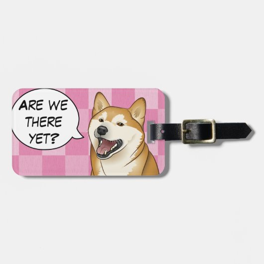 幸せで赤い柴犬犬のカスタマイズ可能な荷物のラベル ラゲッジタグ (正面横)