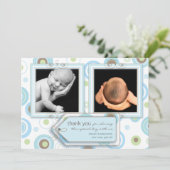 幸せで青い水玉模様は写真カード感謝していしています サンキューカード (スタンド正面)