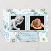 幸せで青い水玉模様は写真カード感謝していしています サンキューカード (正面/裏面)