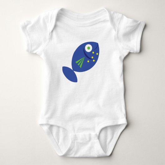 幸せで青い魚のベビーのティー ベビーボディスーツ (正面)
