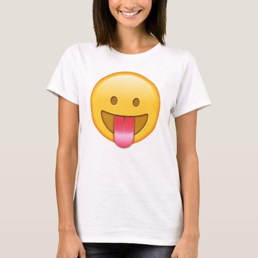 幸せで、おもしろいな舌のemojiのTシャツ Tシャツ (正面)