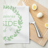 幸せとは内側の仕事の緑のリースキッチン キッチンタオル (四つ折り)