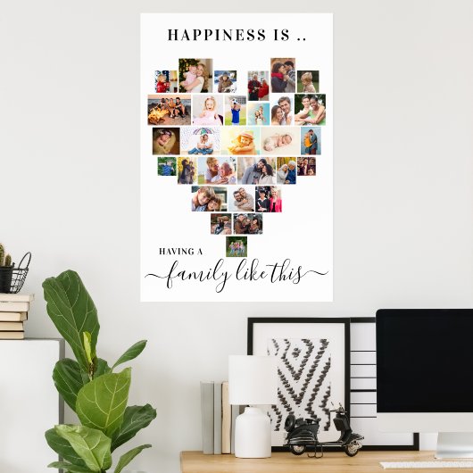 幸せとは家族このハート写真コラージュ ポスター (ホームオフィス)