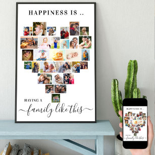 幸せとは家族このハート写真コラージュ ポスター