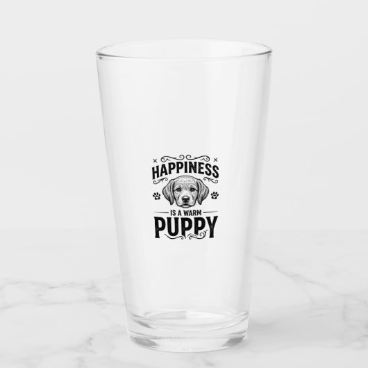 幸せとは温かい子犬 ヴィンテージ 犬のTシャツ デザイン タンブラーグラス (正面)