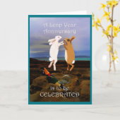 幸せなうるう年記念日、2つのバニーの跳躍 カード (黄色い花)