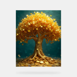 幸せなお金のコインの金の木 アクリルサイン