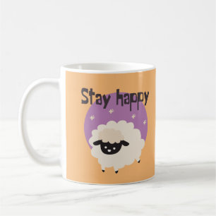 幸せなかわいいかわいいおもしろい白い羊の紫 コーヒーマグカップ
