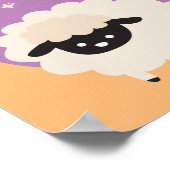 幸せなかわいいかわいいおもしろい白い羊の紫 ポスター (角)