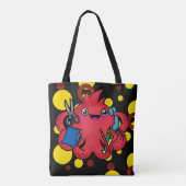 幸せなかわいいタコイカがオフィスでおもしろいを持っている トートバッグ (裏面)