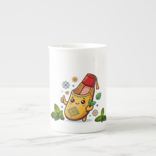 幸せなかわいいモロッコのバルガ - 伝統的な黄色 ボーンチャイナマグカップ (正面)