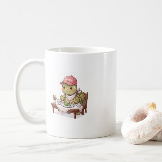 幸せなかわいいリクガメの食事 コーヒーマグカップ (ドーナツ)