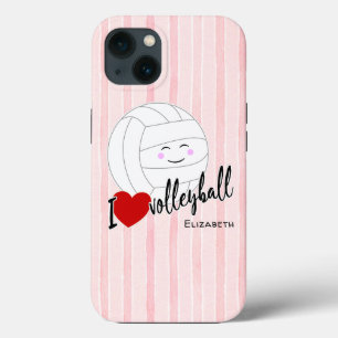 幸せなかわいい私はバレーボールハートピンクのストライプ iPhone 13ケース