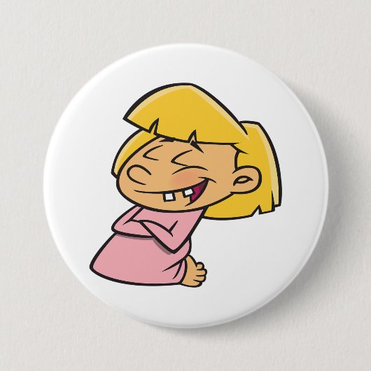 幸せなげに笑うキャラクターの女の子 缶バッジ (正面)