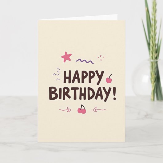幸せなさくらんぼの誕生日カード カード (正面)