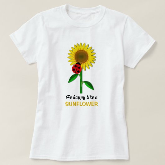 幸せなひまわり 黄色い花 夏 Tシャツ (デザイン正面)