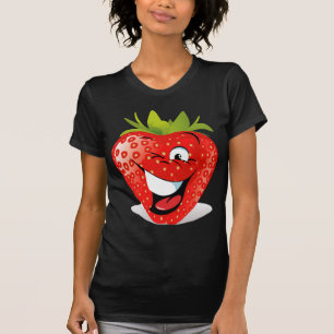 幸せなまばたきのいちごの顔 Tシャツ