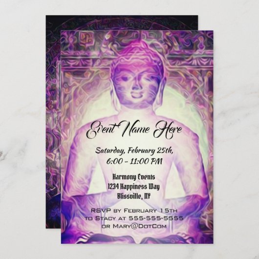 幸せなめい想の紫色の仏 招待状 (正面/裏面)