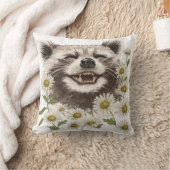 幸せなアライグマのプリントとの装飾用クッション クッション (ブランケット)