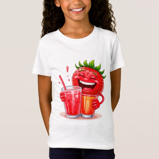 幸せなイチゴのキャラクター Tシャツ (正面)