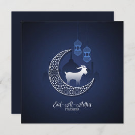 幸せなイード・アル・アドハ・ムバラク 青 白 ヤギ イスラム シーズンカード