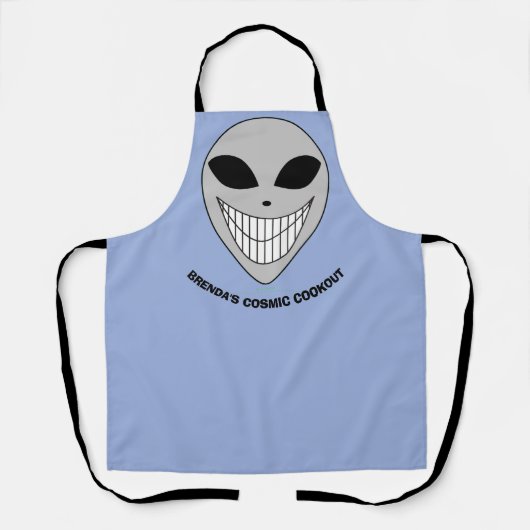 幸せなエイリアンスマイルコズミックサイエンスフィクションあなたの名前 エプロン (正面)