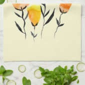 幸せなオレンジと黄色の花 キッチンタオル (折り畳み)