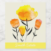 幸せなオレンジと黄色の花 ワインラベル (シングルラベル)