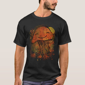 幸せなオレンジ芸術的なきのこ Tシャツ