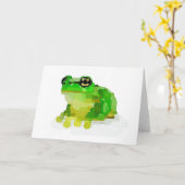 幸せなカエルの水彩画の挨拶状 カード (黄色い花)
