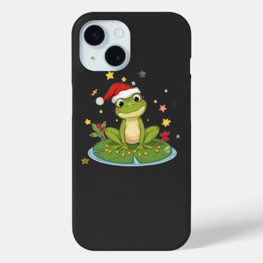 幸せなカエル - 蓮の葉の上の可愛いクリスマスカエル Case-Mate iPhoneケース (裏面)