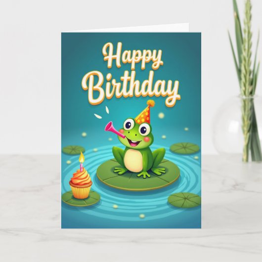 幸せなカエル 誕生日カード カード (正面)