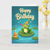 幸せなカエル 誕生日カード カード (黄色い花)