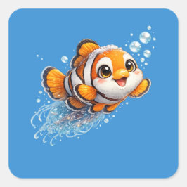 幸せなカッコウアカ clownfish 熱帯海洋生物イラスト スクエアシール