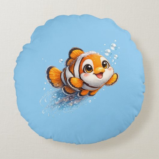 幸せなカッコウアカ clownfish 熱帯海洋生物イラスト ラウンドクッション (正面)