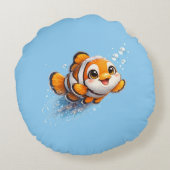 幸せなカッコウアカ clownfish 熱帯海洋生物イラスト ラウンドクッション (裏面)