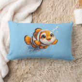 幸せなカッコウアカ clownfish 熱帯海洋生物イラスト ランバークッション (ブランケット)