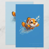 幸せなカッコウアカ clownfish 熱帯海洋生物イラスト 便箋 (正面/裏面)