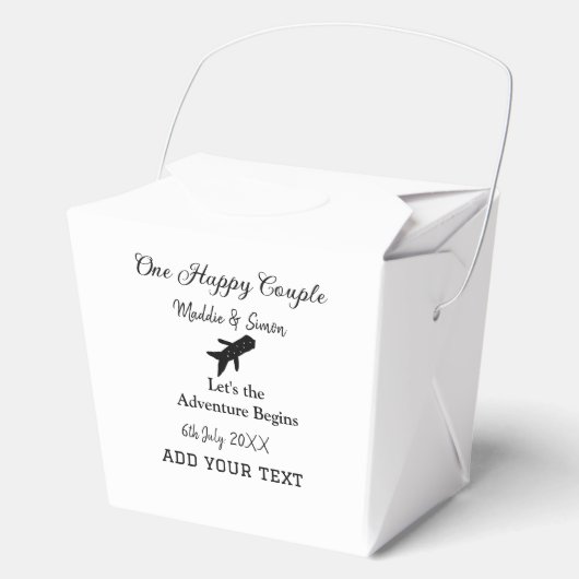 幸せなカップルと一緒に冒険が始まるウェディングコ フェイバーボックス (正面)