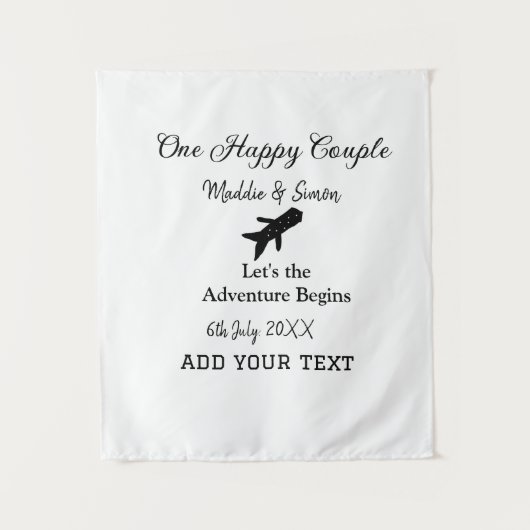 幸せなカップルと一緒に冒険が始まるウェディング タペストリー (正面)